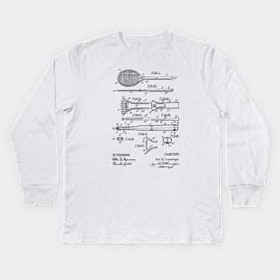 Tennis Racket Vintage Patent Hand Drawing Kids Long Sleeve T-Shirt